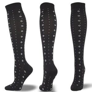 Black & White Diamond Pattern Knee-High Compression Socks For Circulation & Comf